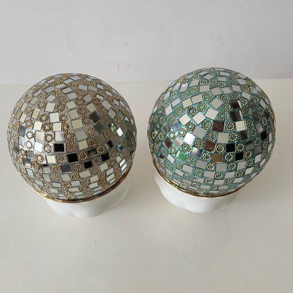 NEW Set of 2 Large Glass Mirror Disco Ball Ornaments with Rhinestones - Picture 11 of 16